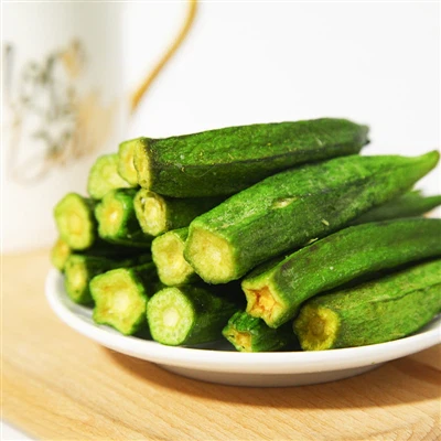 Can you describe the texture of vacuum-fried okra?